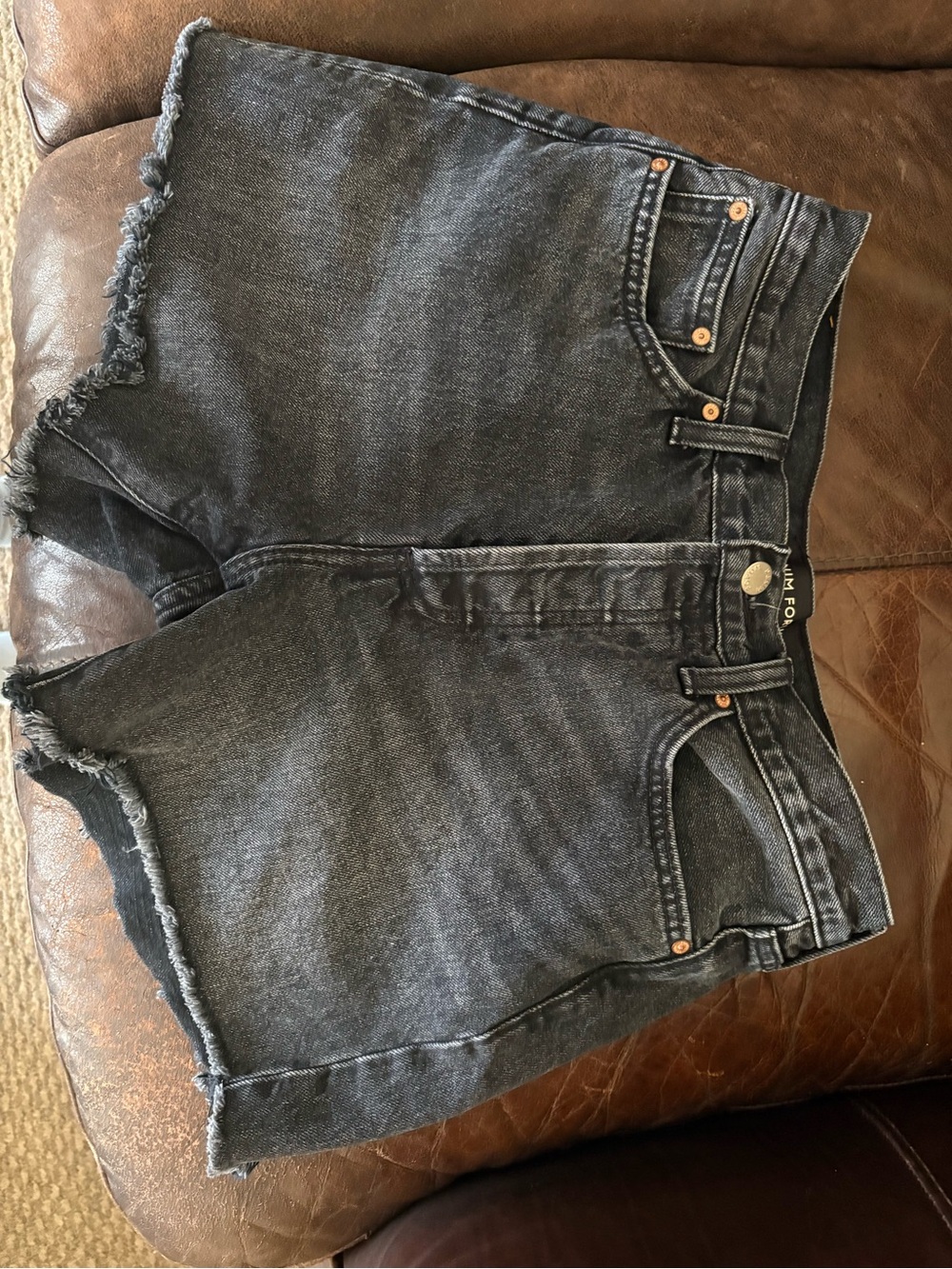 Denim Forum Washed Black Frayed Hem High-Rise Jean Shorts